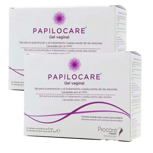 Papilocare-emätingeeli, pakkaus sisältää 2 x 21 kpl 5 ml:n annosteluputkia