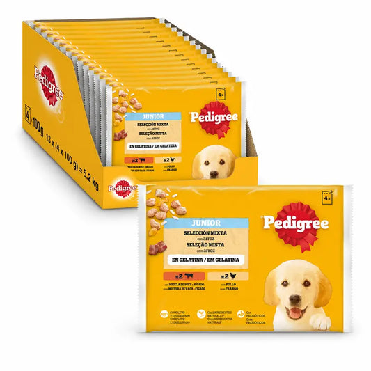 Pedigree -pussit, 4 kpl:n pakkaus, Junior, kana ja riisi, 13 x 4 x 100