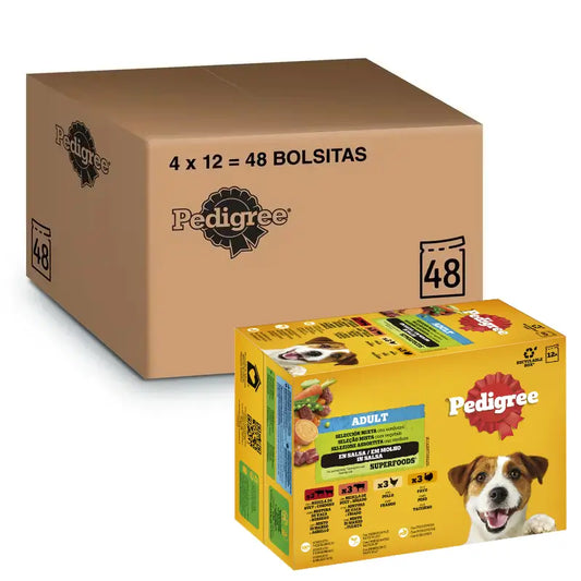 Pedigree-pussit, 12 kpl:n pakkaus, sekalainen makuvalikoima, 4 x 12 x 100