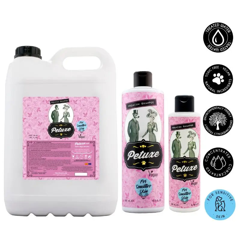 Petuxe hypoallergeeninen shampo (herkälle iholle). Ei sisällä suolaa, sulfaatteja, silikoneja... 5000 ml