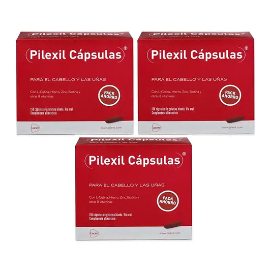 Pilexil-kapselit, pakkaus 3 x 150 kapselia.