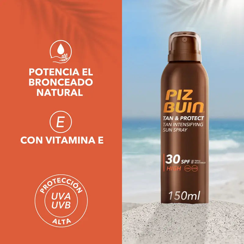 Piz Buin Tan & Protect -aurinkosuojasuihke, rusketuksen tehostaja, SPF 30, 150 ml