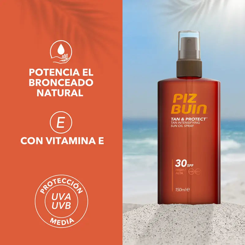 Piz Buin Tan & Protect -rusketuksen kiihdyttävä öljysuihke SPF30, 150 ml