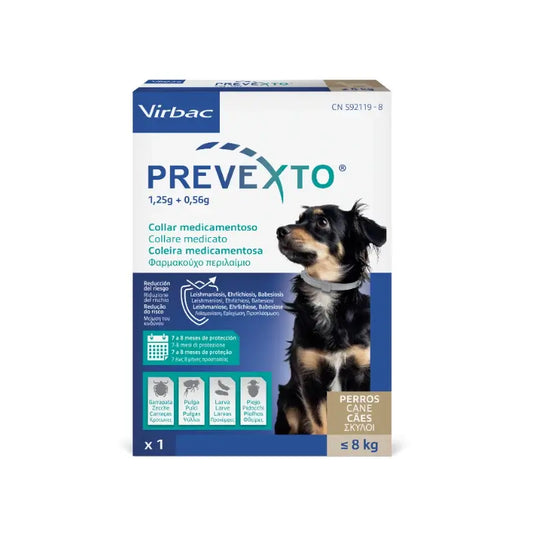 Prevexto-loisensuojakaulapanta koirille, paino enintään 8 kg, 38 cm