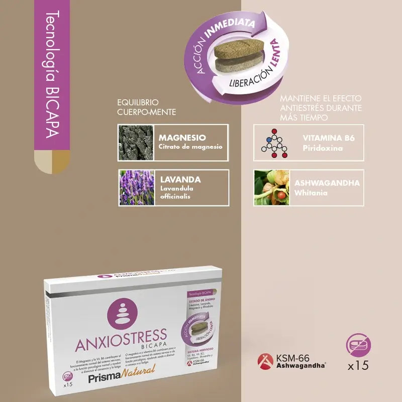 Prisma Natural Anxio-Stress Bicapa, 15 tablettia