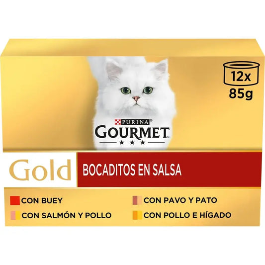 Purina Gourmet Gold Bocaditos Salsa -valikoima, 12 x 85 g:n pakkaus, kissan kostearuoka