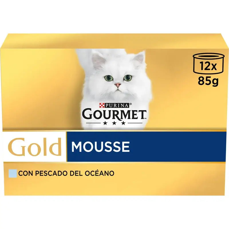 Purina Gourmet Gold Mousse – merikala, 12 x 85 g:n pakkaus, kissan kostearuoka