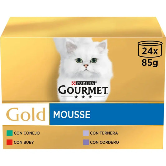 Purina Gourmet Gold Mousse Naudanliha, 24 x 85 g:n monipakkaus, kissan kostearuoka