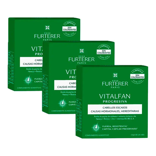Rene Furterer Vitalfan Progressiivinen hiustenlähtö, pakkaus 3 x 30 kapselia