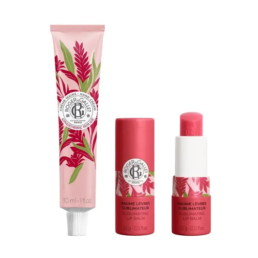 Roger & Gallet Gingembre Rouge -pakkaus: käsivoide + huulivoide