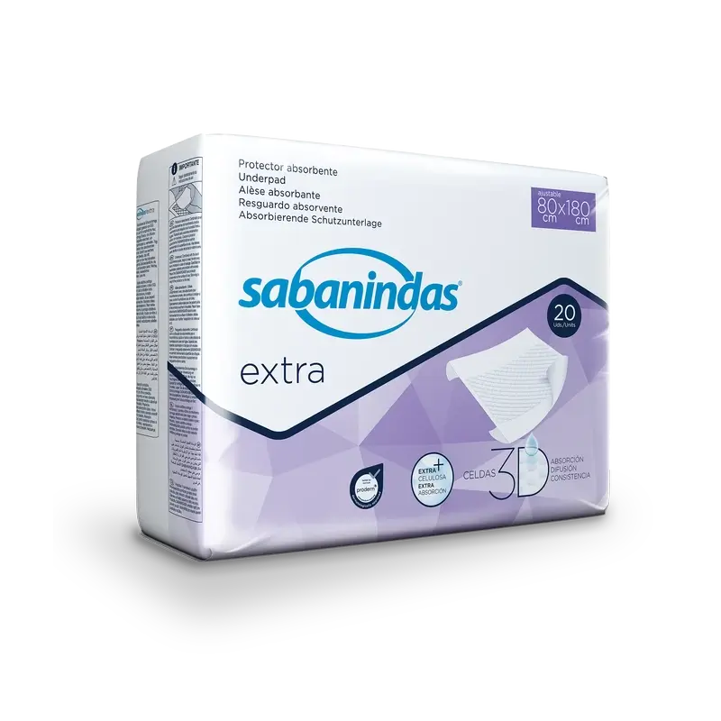 Sabanindas Extra -suojapeite, imukykyinen ja säädettävä, 80 x 180 cm, 20 kpl