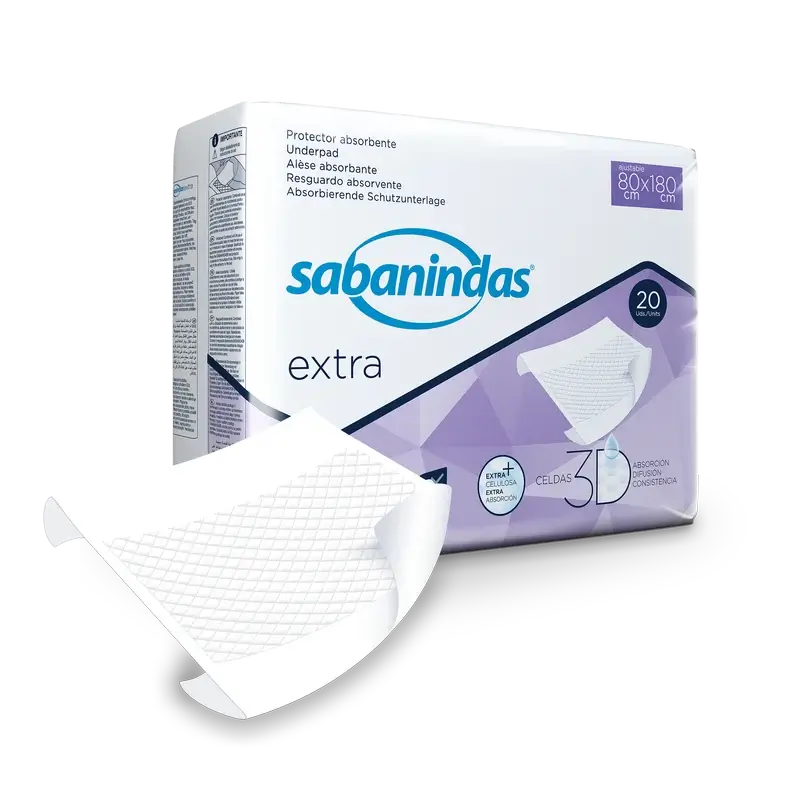 Sabanindas Extra -suojapeite, imukykyinen ja säädettävä, 80 x 180 cm, 20 kpl