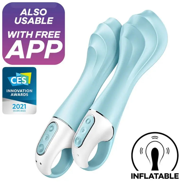 Satisfyer Connect Air Pump Vibrator 5+ – Ilmatäytteinen G-pistevibraattori, sovellusohjattava – Sininen