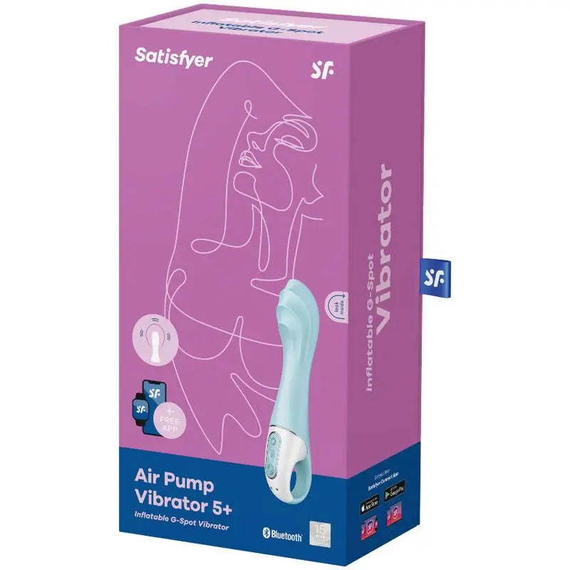 Satisfyer Connect Air Pump Vibrator 5+ – Ilmatäytteinen G-pistevibraattori, sovellusohjattava – Sininen