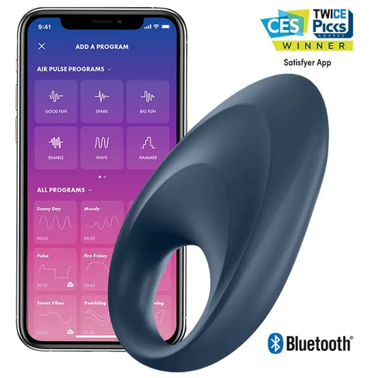 Satisfyer Mighty One -vibraattorirengas ja sovellus 