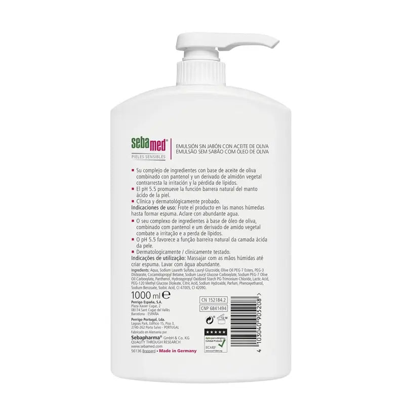 SEBAMED saippuaton geeliemulsio, jossa on oliiviöljyä, 1000 ml
