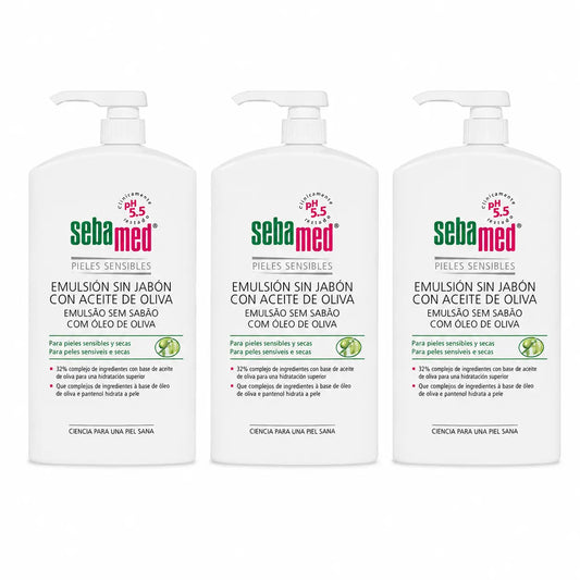 Sebamed saippuaton geeliemulsio, jossa on oliiviöljyä, 1000 ml, 3 kpl:n pakkaus