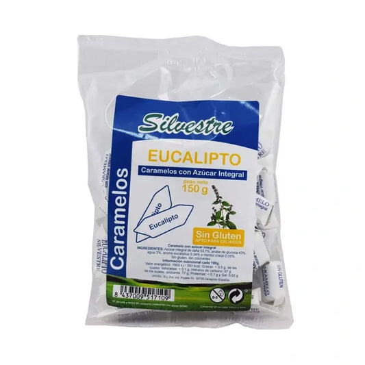 Silvestre Eukalyptuskaramellit, ruokosokeri, 150 g.