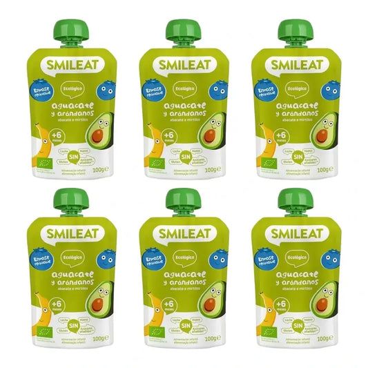 Smileat-pussi, avokado ja mustikka, 100 g, 6 kpl:n pakkaus