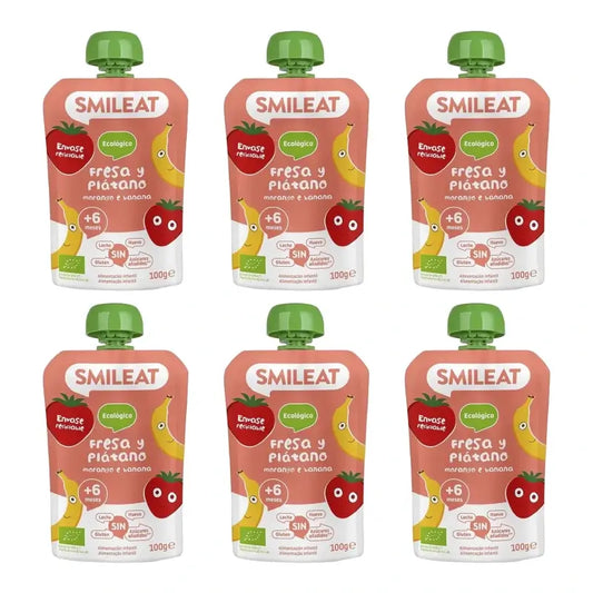 Smileat-pussi, mansikka ja banaani, 100 g, 6 kpl:n pakkaus