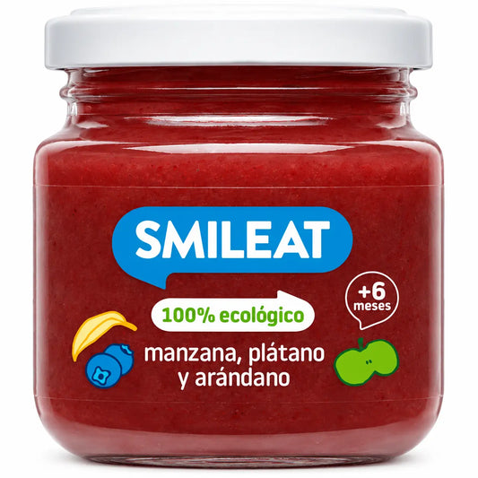 Smileat Omenan, banaanin ja mustikan purkkiruoka Eco Smileat, 130 grammaa