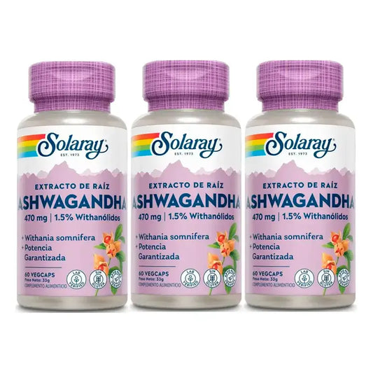 Solaray Ashwagandha 470 mg, kasviperäinen, 3 x 60 kapselia