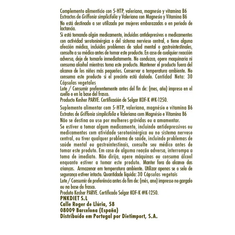 Solgar Griffonia 5-HTP Complex, 30 kapselia