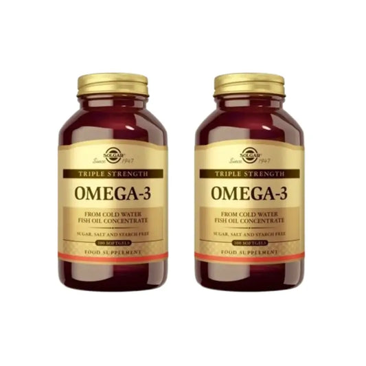 Solgar Omega-3, kolminkertainen pitoisuus, 2 x 100 pehmeää kapselia 