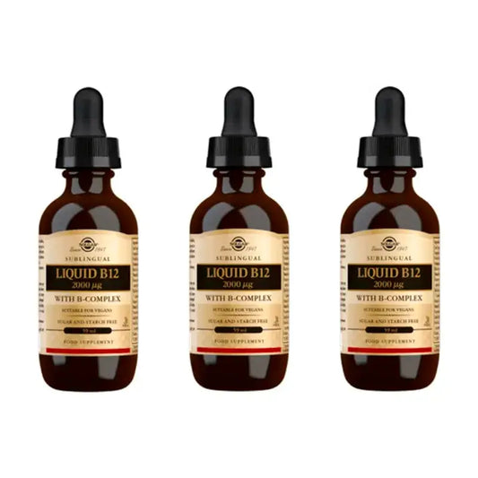 Solgar B12-vitamiini, nestemäinen, BComplex-pakkaus, 3 x 59 ml