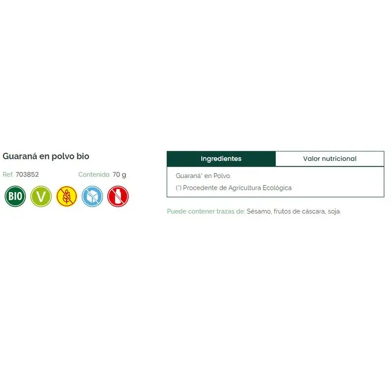 Solnatural Luomuguarana-jauhe, 70 g