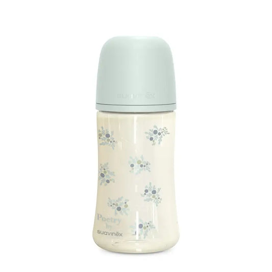 Suavinex-tutipullo 270 ml, keskitason virtaus (M), yli 3 kuukautta, Poetry-sininen