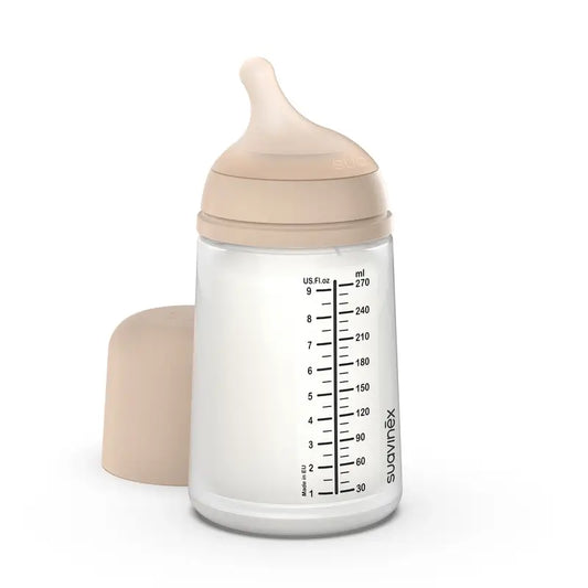 Suavinex Zero Zero -kolikkopullo 270 ml, keskipaksu suutin (M), yli 3 kuukautta, Light