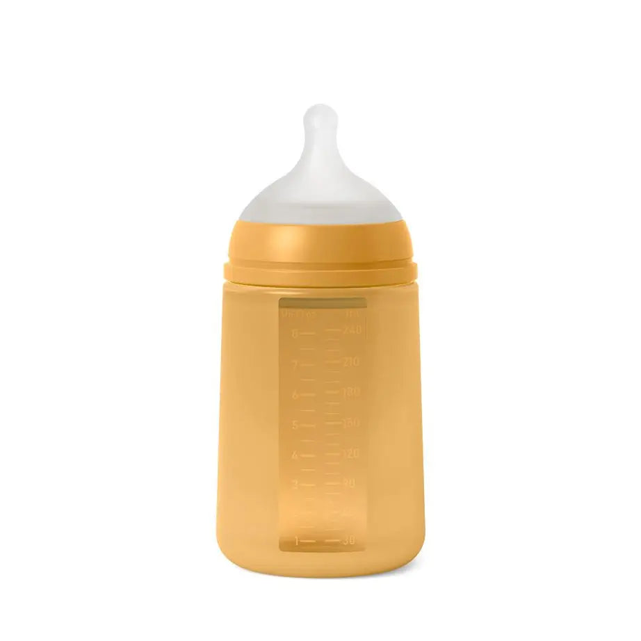 Suavinex-tutipullo, 240 ml:n silikonipullo, Sx Pro -fysiologinen tutti, keskivahva virtaus (M). +3 kk. Colour Essence, sinappi