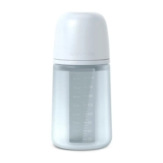 Suavinex-silikonipullo 240 ml, keskisuuri virtaus (M), yli 3 kuukautta, Ballad Blue