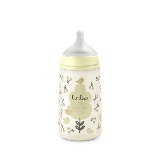 Suavinex-tutipullo, Sx Pro -tutti, keskivirtainen (M), 3 kuukauden ikäisille, Birdies-kuvio, beige, 270 ml