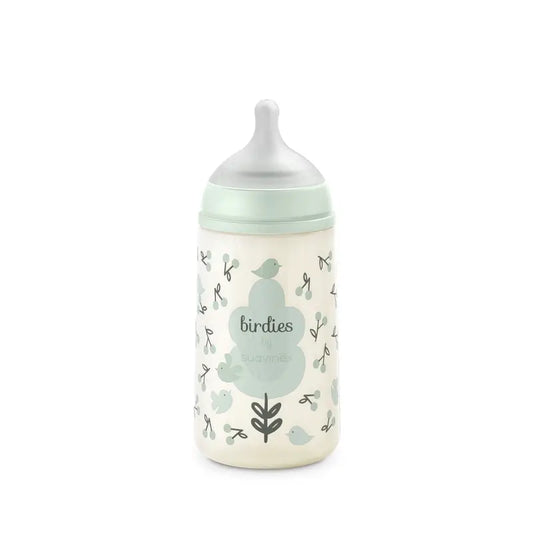 Suavinex-tutipullo, Sx Pro -tutti, keskivahva virtaus (M), 3 kuukauden ikäisille, Birdies-kuvio, vihreä, 270 ml