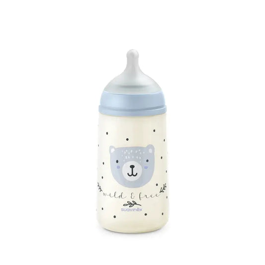 Suavinex-tutipullo, Sx Pro -tutti, keskivahva virtaus (M), 3 kuukauden ikäisille, Wild&Free, sininen, 270 ml