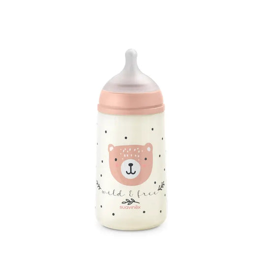 Suavinex-tutipullo, Sx Pro -tutti, keskivahva virtaus (M), +3 kuukautta, Wild&Free, vaaleanpunainen, 270 ml