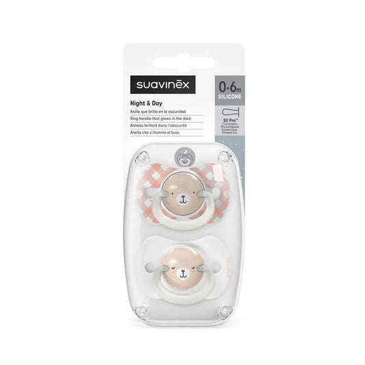 Suavinex Night & Day -yö- ja päivätuttit, Sx Pro -imukappale, 0–6 kuukautta, vaaleanpunainen, 2 kpl