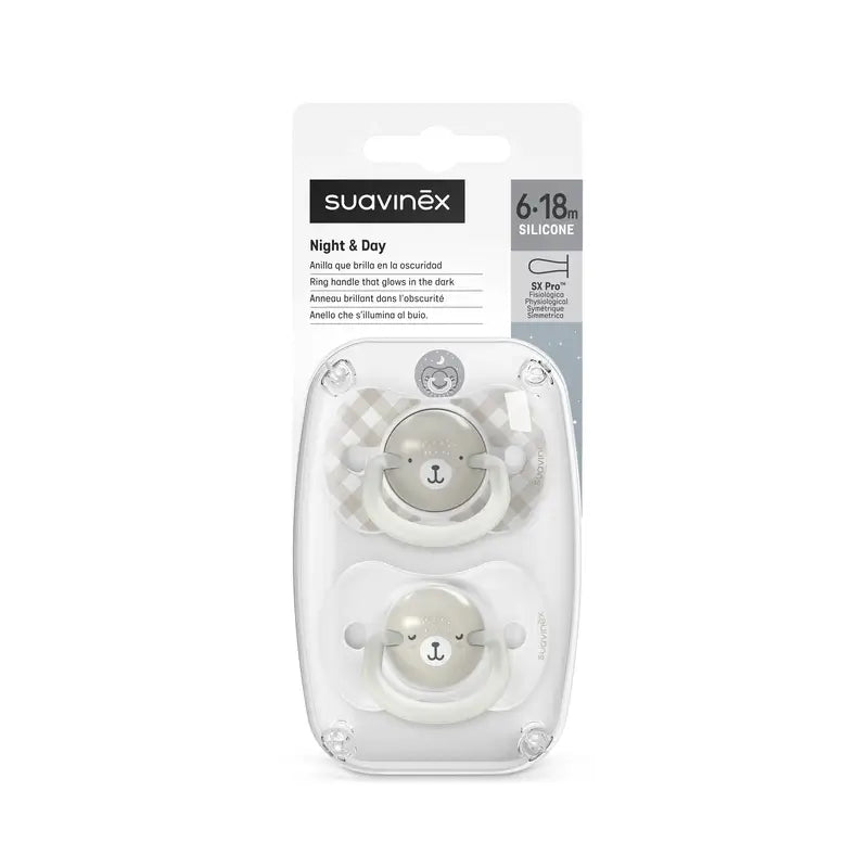 Suavinex Night & Day -yötutit, Sx Pro -imukärki, 6–18 kuukautta, harmaa, 2 kpl