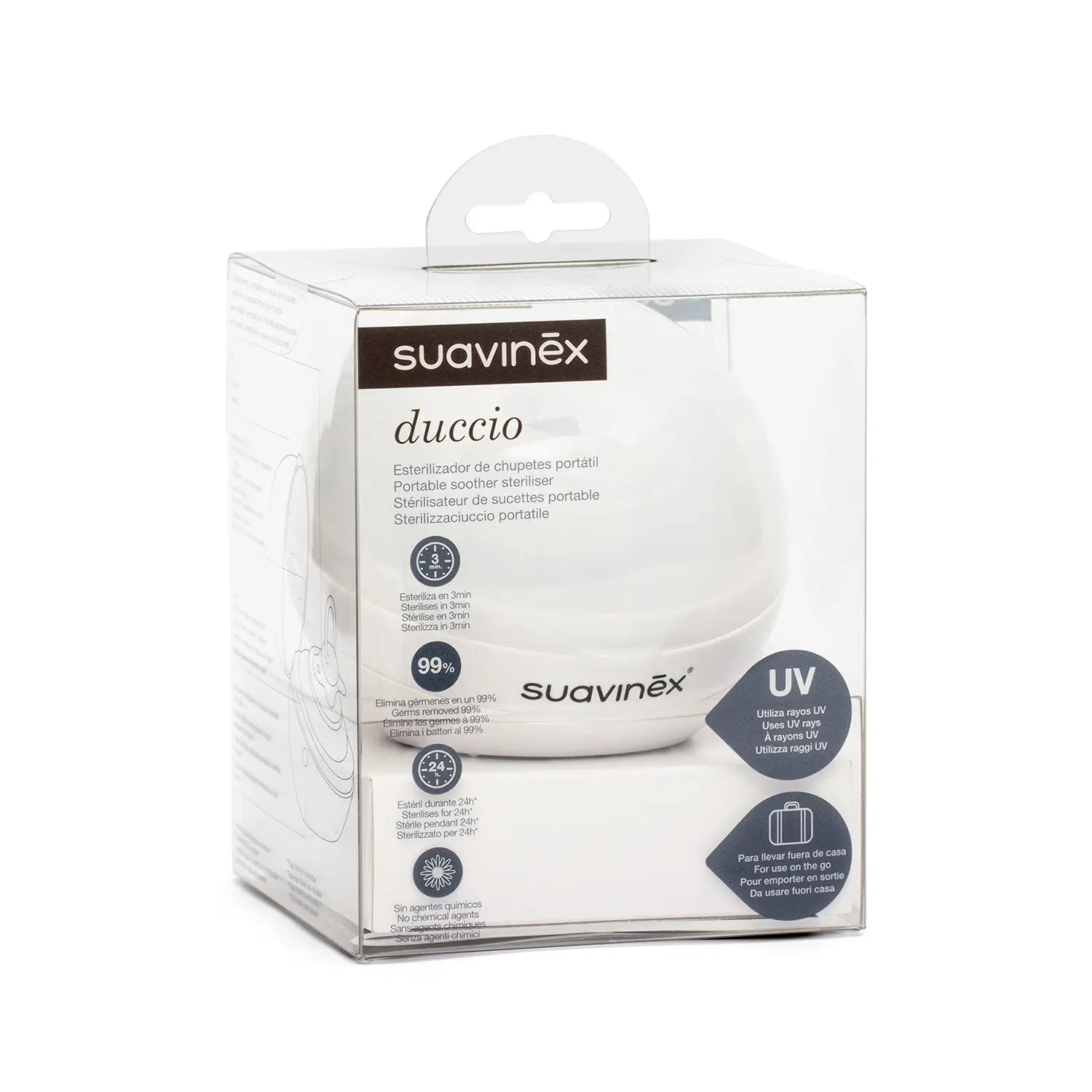 Suavinex Duccio -kannettava UV-tuttien sterilointilaite, valkoinen
