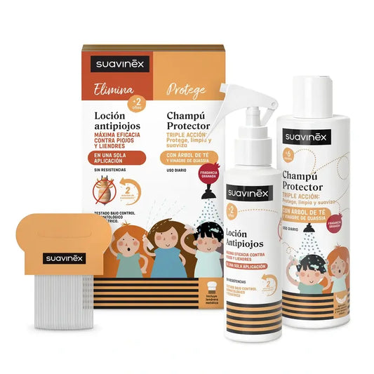 Suavinex Pack: täiden torjuntavoide 125 ml + suojaava shampo 250 ml + täiden poistaja, yli 2-vuotiaille