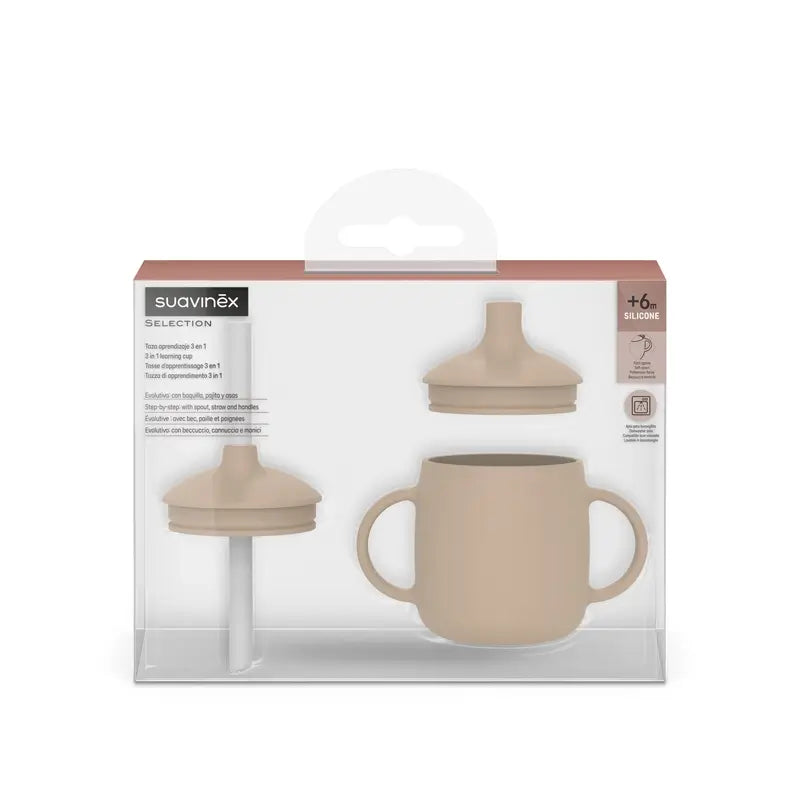 Suavinex 3-in-1-silikoninen oppimismuki, +6 kuukautta, beige