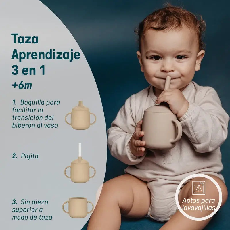 Suavinex 3-in-1-silikoninen oppimismuki, +6 kuukautta, beige