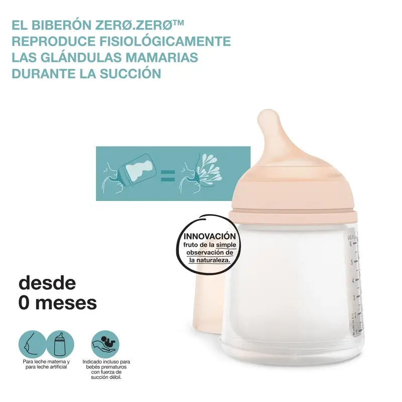 Suavinex Zero Zero -kolikkopullo 180 ml, hidas virtaus (S), +0 kuukautta, Fair