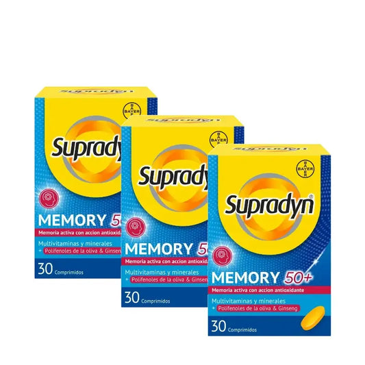Supradyn Memory 50+ – vitamiineja, kivennäisaineita ja energiaa ginsengin kera, pakkaus 3 x 30 tablettia