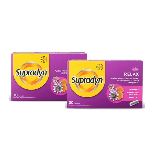 Supradyn Relax, rauhoittavaa ja rentouttavaa passifloraa ja valeriaanaa, pakkaus 2 x 30 kapselia