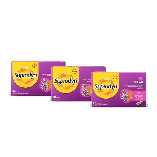 Supradyn Relax, rauhoittavaa ja rentouttavaa passifloraa ja valeriaanaa, 3 x 60 kapselin pakkaus