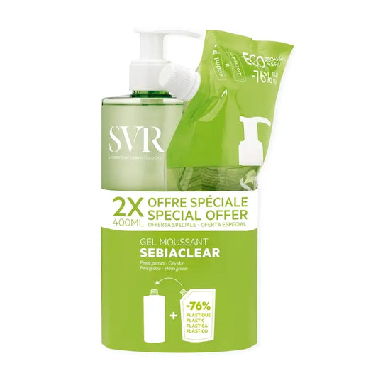 Svr Sebiaclear vaahtogeeli 400 ml + ekologinen täyttöpakkaus 400 ml