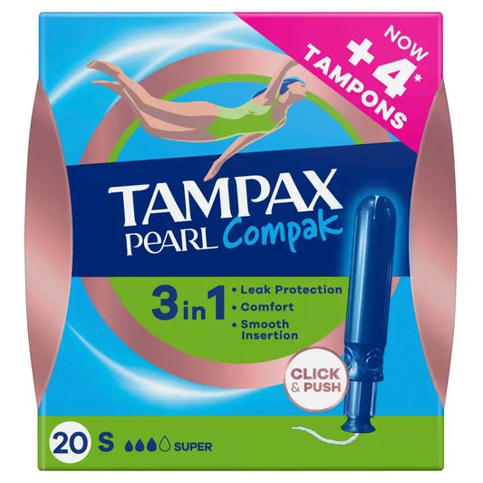 Tampax Pearl Compak Super -tamponit asettimella, 20 kpl